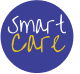 Logo de la empresa SmartCare. Fondo azul con letras blancas y amarillas